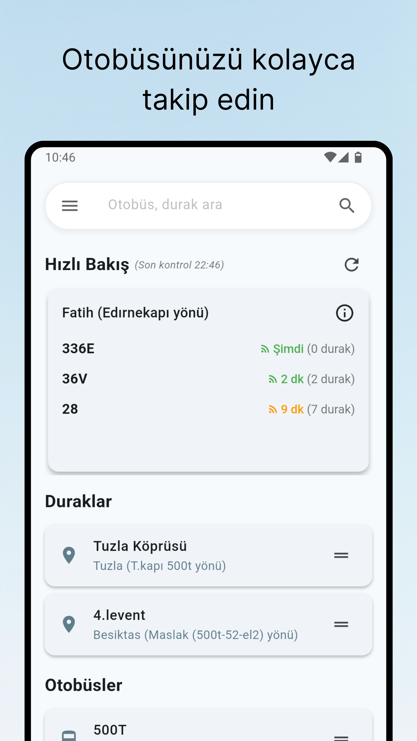 Hızlı bakış ekranı: Otobüsün gelmesine kalan dakika